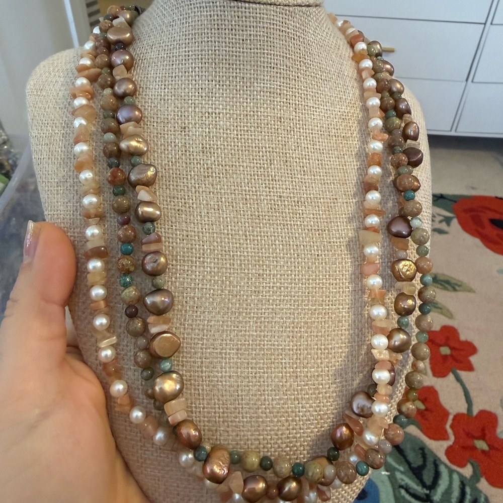 Elegant Multi-Strand Pearl and Stone Necklace